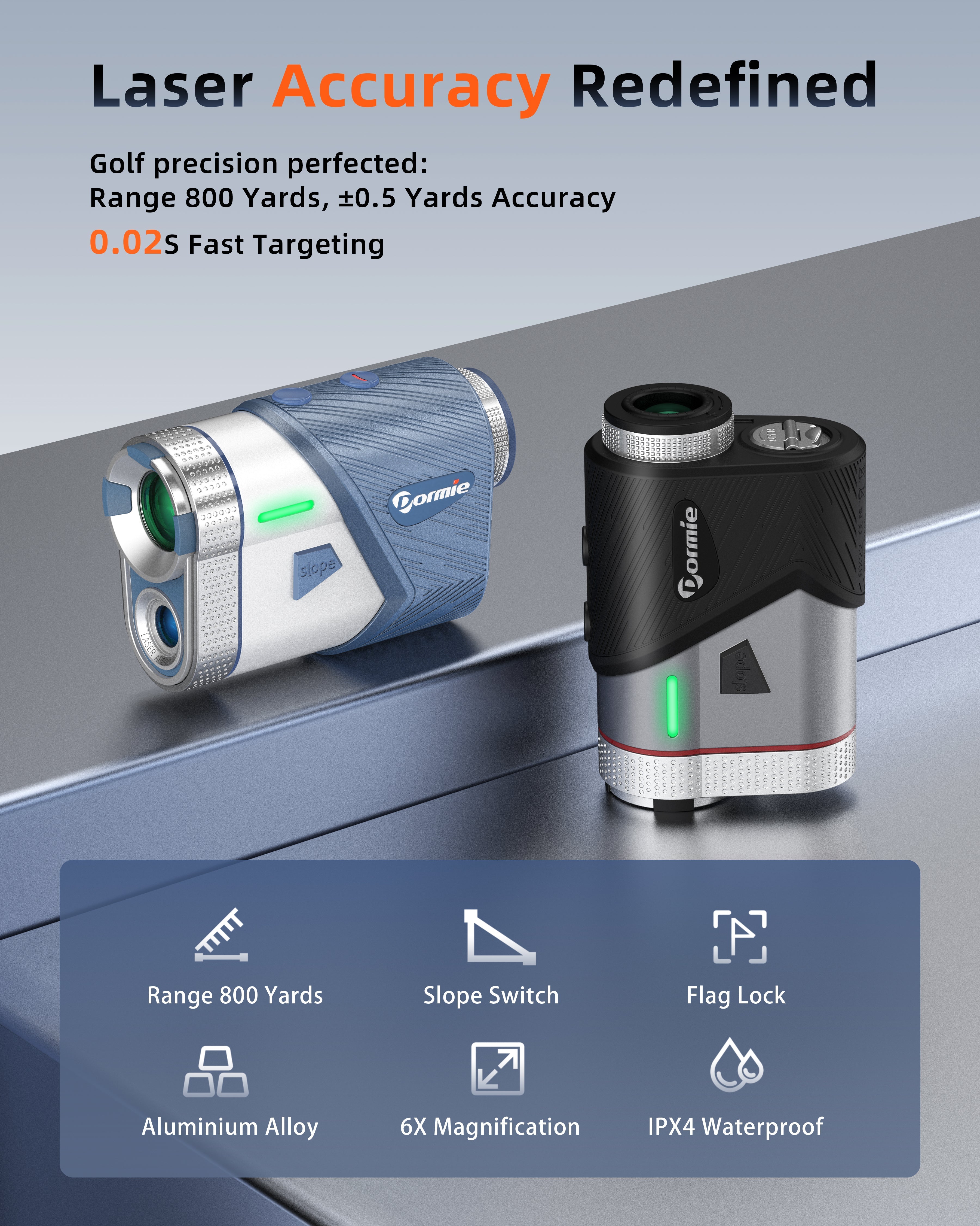 DORMIE T100 PRO Golf Rangefinder 800 Yards PNLC Auto Ambient Display